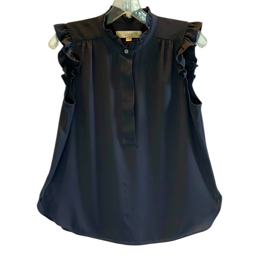 LOFT Women's dark gray Ruffle Sleeve Top
